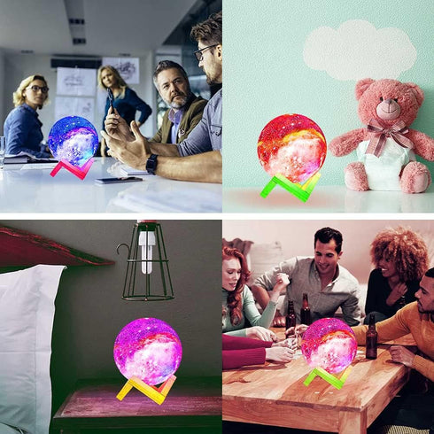 Himalayan Glow Kids Night Galaxy Lamp 5.9-inch 16 Colors LED 3D Star Moon Light with Wood Stand, Remote & Touch Control USB Rechargeable, White