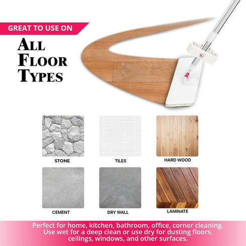 WBM Home Microfiber Mop Floor Cleaning System – Lightweight Mop with Washable Pads