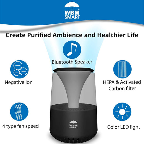HEPA Air Purifier with Bluetooth Speaker - Black | WBM SMART