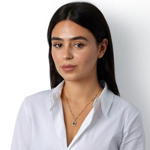 Amethyst & Diamond Paperclip Chain Necklace in 14K Gold