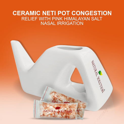 Natural Solution Ceramic Neti Pot Sinus Wash Salt Inhaler