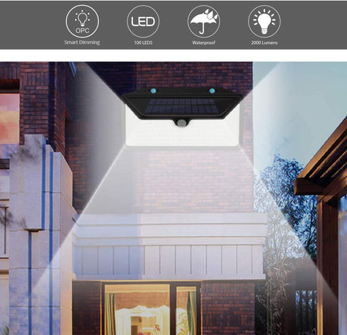 Solar Plus Solar Lights Outdoor 100 Led Wall Lights with 3 Modes, Ip65 Waterproof, Easy-to-Install Security Lights for Front Door, Yard, Garage, Deck, Pack of 2, White