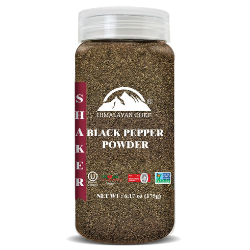 Himalayan Chef Organic Black Pepper Powder – 6.17 oz Shaker, Kosher, Non-GMO, No Artificial Additives