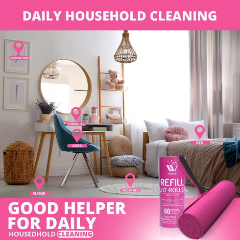 WHome Lint Roller Refill – 2 Pack | Sticky Paper Refills for Clothes, Furniture & Pet Hair Removal
