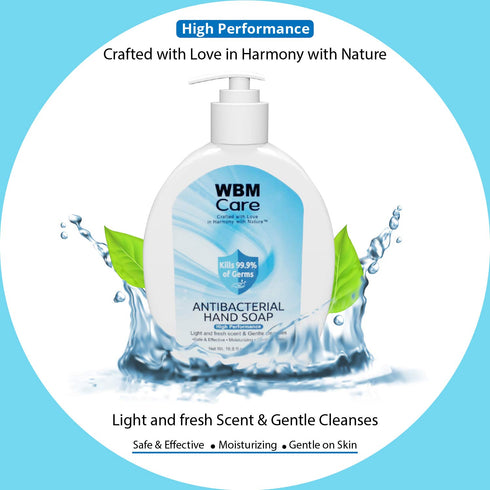 WBM Care Liquid Hand Soap, 15.55 oz Bottle – Gentle Cleanser with Light Fresh Scent