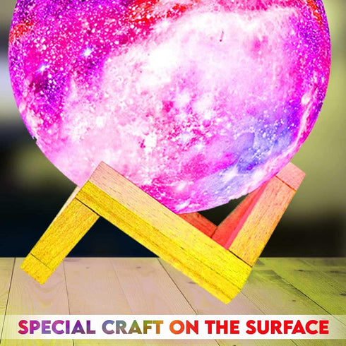 Himalayan Glow Kids Night Galaxy Lamp 5.9-inch 16 Colors LED 3D Star Moon Light with Wood Stand, Remote & Touch Control USB Rechargeable, White