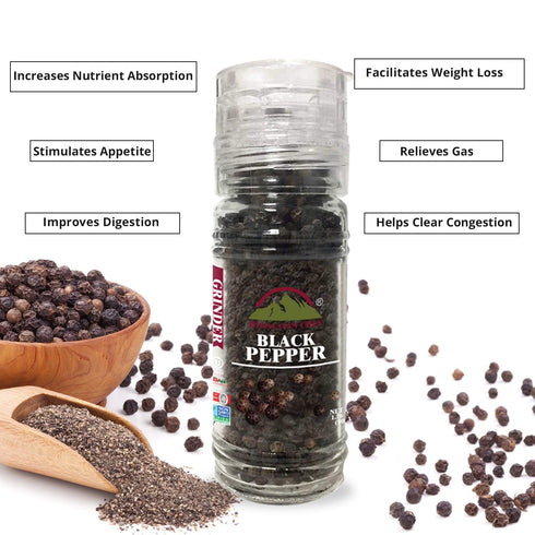 Himalayan Chef Black Pepper Grinder – 1.76 oz | Freshly Ground Gourmet Black Pepper for Cooking