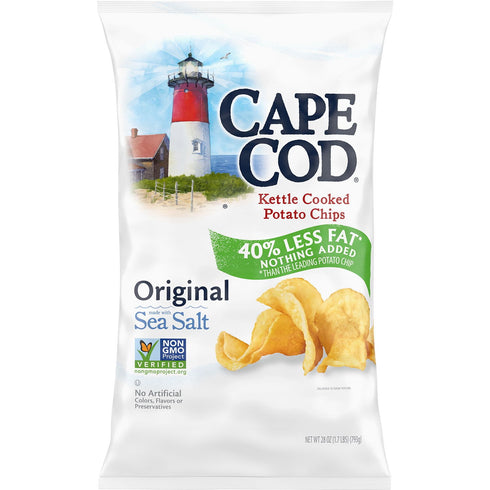 Cape Cod Original Kettle Cooked Potato Chips, 28 oz. | Crunchy Sea Salted Chips | Family Size Snack Bag