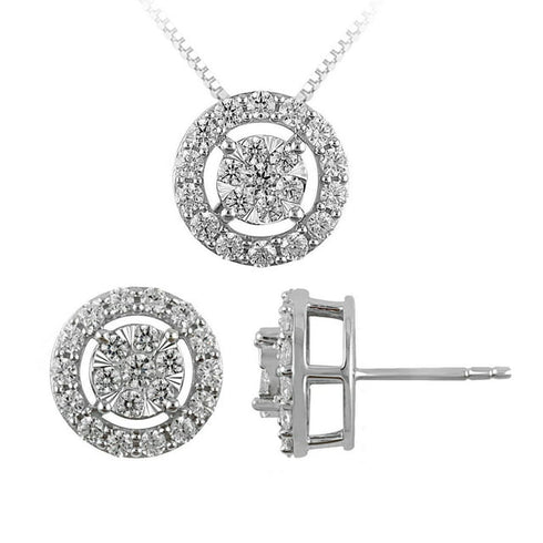 1.96 CT Total Weight Diamond Earring & Pendant Set in 14K Gold