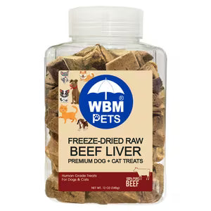 WBM Pets 12 oz Delicious Beef Liver Treats, Freeze Dried, Dehydrated Treats for Dogs and Cats, Healthy Liver and Beef, Pet Snacks