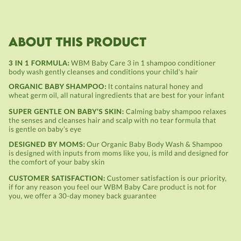 WBM Baby Care 3-in-1 Baby Shampoo, 100% Plant Based Conditioner, 10 fl oz