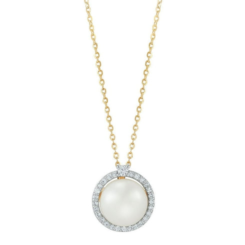Freshwater Pearl & Diamond Pendant in 14K Gold