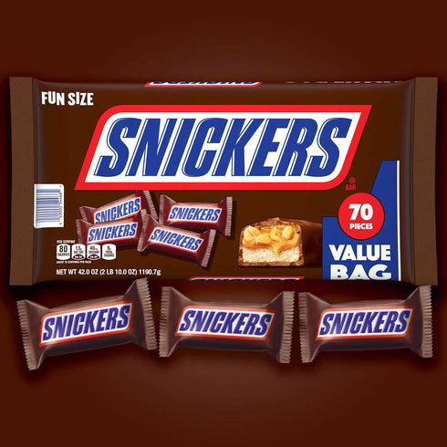 Snickers Fun Size Candy Bars, Individually Wrapped, Bulk Candy of 70 Count