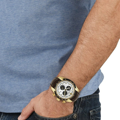 Versace V Ray Brown Leather Watch 44mm Gold Tone