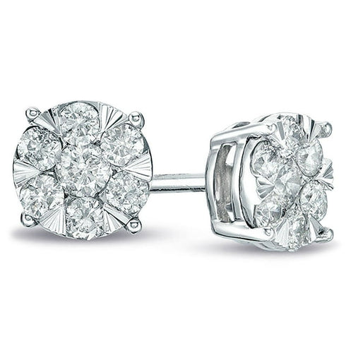 0.23 Carat Round Cut Cluster Diamond Stud Earrings in 14K Gold