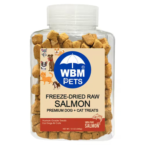 WBM Pets Freeze-Dried Salmon Dog and Cat Treats, 12 oz High Protein Natural Snack for Small Medium Large Breeds