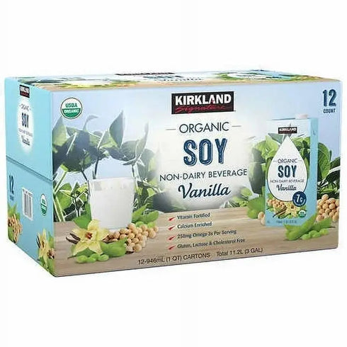 Kirkland Signature, Organic Soy Beverage, Vanilla, 32 fl oz, 12-Count