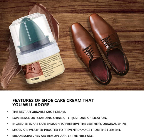 WBM Shoe Cream with Sponge, Protects & Shines Leather, 3 Color Kit Black Brown Neutral