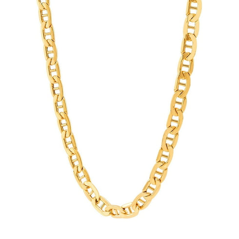 Beveled Mariner Chain Link Necklace in Solid 14K Gold