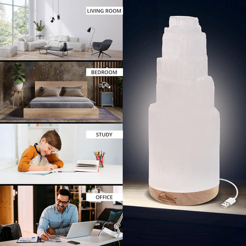 Himalayan Glow Natural Selenite Lamp – Hand-Carved Untreated Crystal, 2–4 lbs | Energy Cleansing & Home Décor