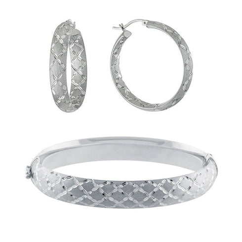Matching Hoop Earrings and Bangle Bracelet Set in Sterling Silver