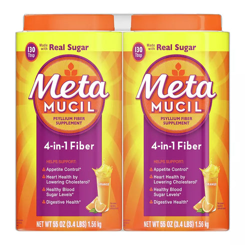 Metamucil 4-in-1 Psyllium Husk Fiber Supplement, Orange Flavored, Daily Fiber Powder, 260 Servings