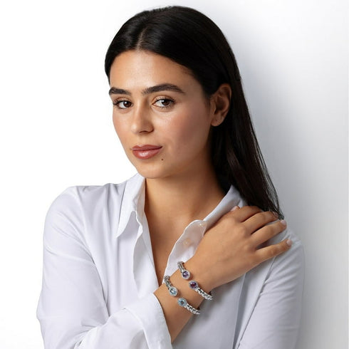 Amethyst and Blue Topaz Bangle Set in Sterling Silver