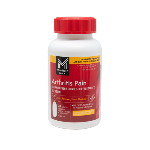 Member's Mark Arthritis Pain Extended Release Tablets, 650 mg Acetaminophen, 200 ct. 2-Pack, Long-Lasting Pain Relief