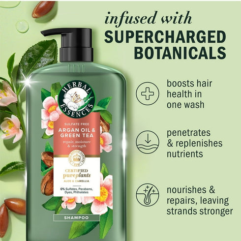 Herbal Essences Argan Oil & Green Tea Shampoo, 33.8 fl oz – Nourishing Hair Care for Soft, Smooth, & Shiny Hair