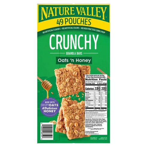 Nature Valley Crunchy Granola Bar, Oats 'n Honey, 1.49 oz, 49-count