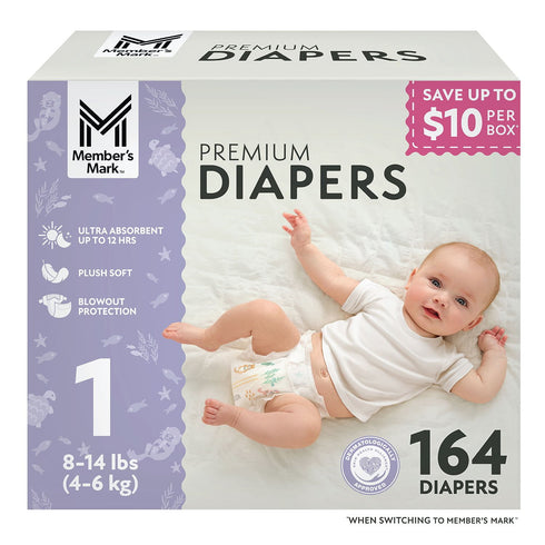 Member's Mark Premium Baby Diapers, Sizes 1 - 7