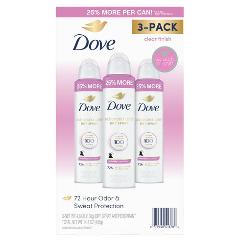 Dove Advanced Care Clear Finish Antiperspirant Spray, 4.8 oz., 3 pk