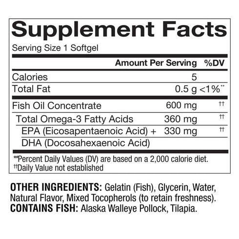 Member’s Mark Omega-3 Fish Oil MINI Softgels, 360 mg per Serving – Heart & Brain Support Supplement (300 Count)