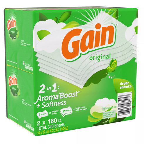 Gain Dryer Sheets with Wrinkle Release - Original Scent, 320 ct.