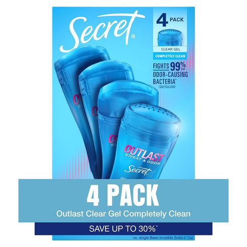 Secret Outlast Clear Gel Deodorant, Completely Clean, 2.6 oz., 4 pk