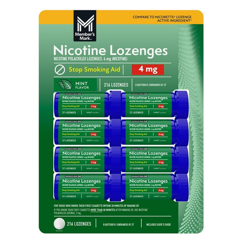 Member’s Mark Nicotine Lozenge Mint Flavor 4 mg, 27 ct., 8-Pack – Helps Reduce Nicotine Cravings