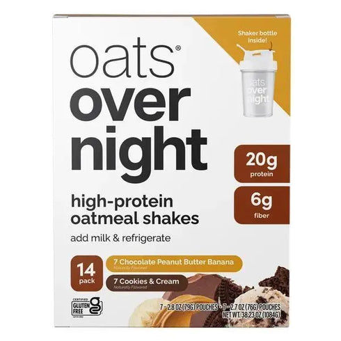 Oats Overnight Variety Pack, Includes Cookies & Cream and Chocolate Peanut Butter Banana Flavors - 14 Pack