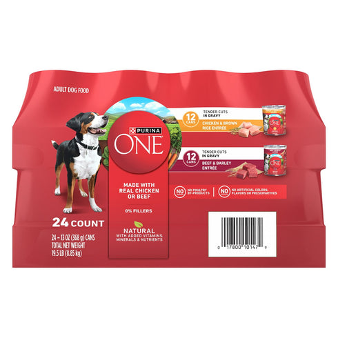 Purina ONE Mainline Variety Pack Adult Wet Dog Food, 24-Count, 13 oz Cans – Complete & Balanced Nutrition