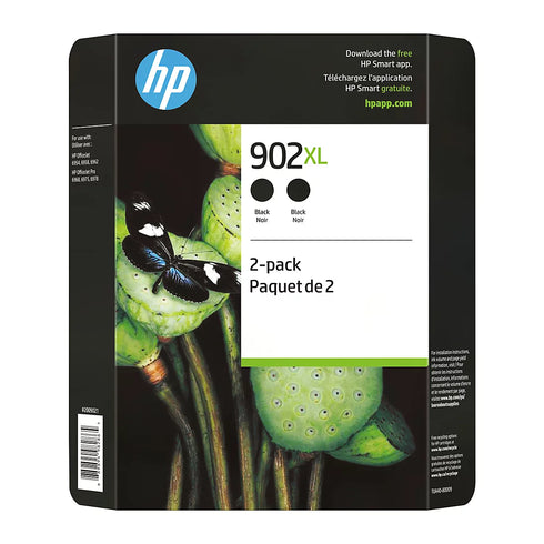 HP 902XL High-Yield Black Ink Cartridges, 2-Pack – Instant Ink Eligible, Long-Lasting Print Performance