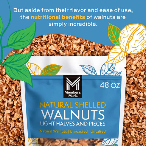 Walnut Halves, 3 lbs - Nutritious, Heart-Healthy Snack with Rich, Nutty Flavor, Perfect for Baking, Cooking, Salads, and Snacking, Kosher, Resealable Bag for Freshness