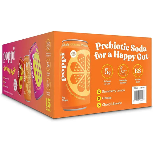 Poppi Soda Juicy Faves, Variety Pack, 12 fl oz, 15-count