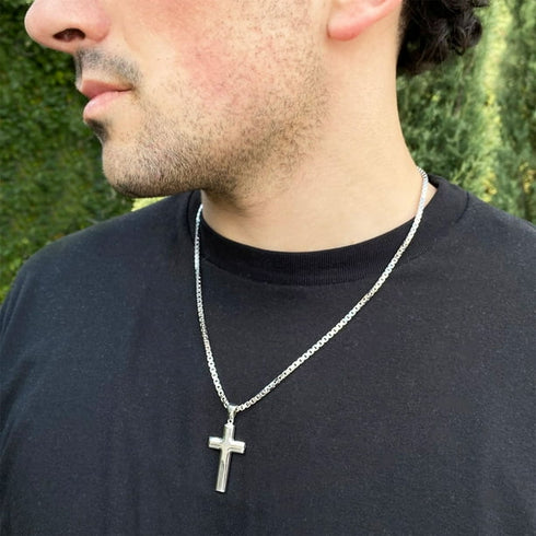 Reversible Cross Pendant Chain Necklace in Sterling Silver