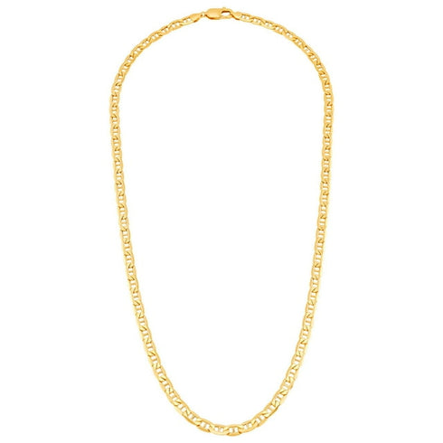 Beveled Mariner Chain Link Necklace in Solid 14K Gold