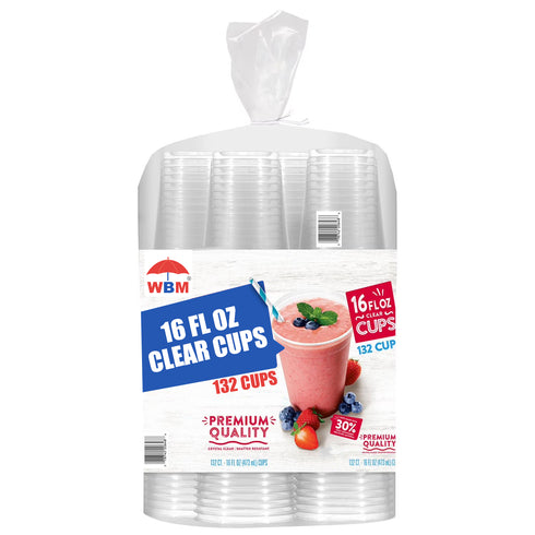 WBM Clear Plastic Cups, 16 oz., 132 Count