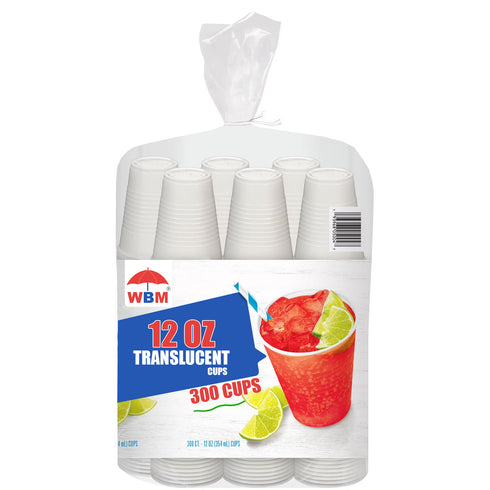 WBM Translucent Plastic Cups, 12 oz., 300 Count