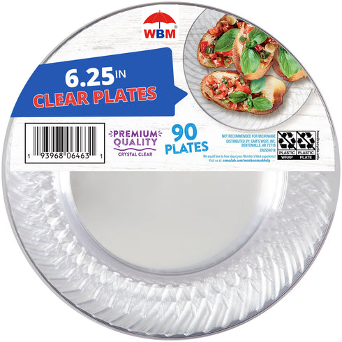 WBM Clear Plastic Plates, 6.25" 90 ct.
