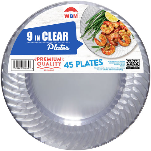 WBM Clear Plastic Plates, 9" 45 ct.