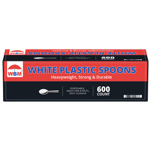 WBM Heavyweight White Plastic Spoons, 600 ct.