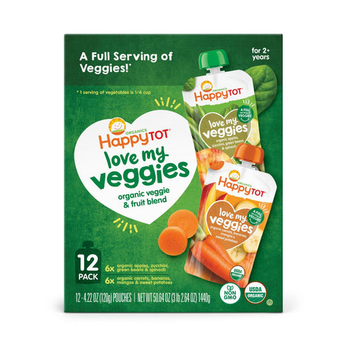 HappyTOT Organics Love My Veggies, Variety Pack, Stage 4 Pouch, 4.22 oz., 12 ct.