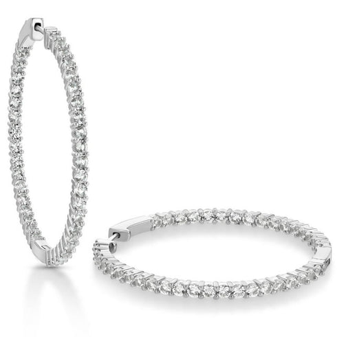 Round Cut Lab Created White Sapphire Hoop Earrings in Sterling Silver